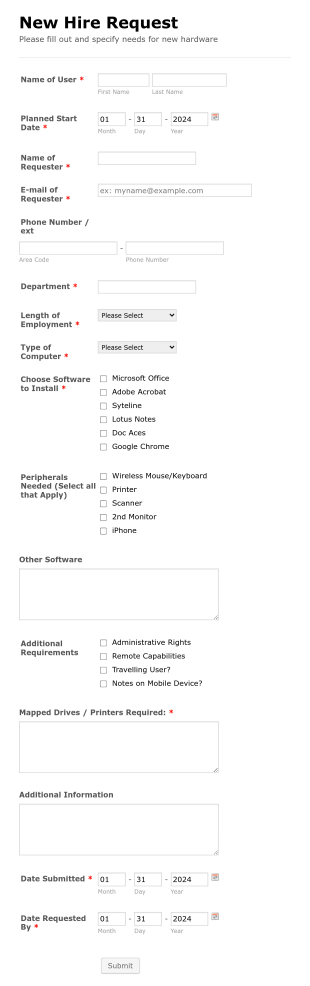 New Hire Request Form Template