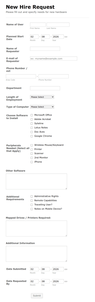 New Hire Request Form Template