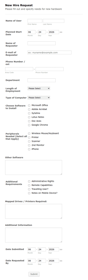 New Hire Request Form Template