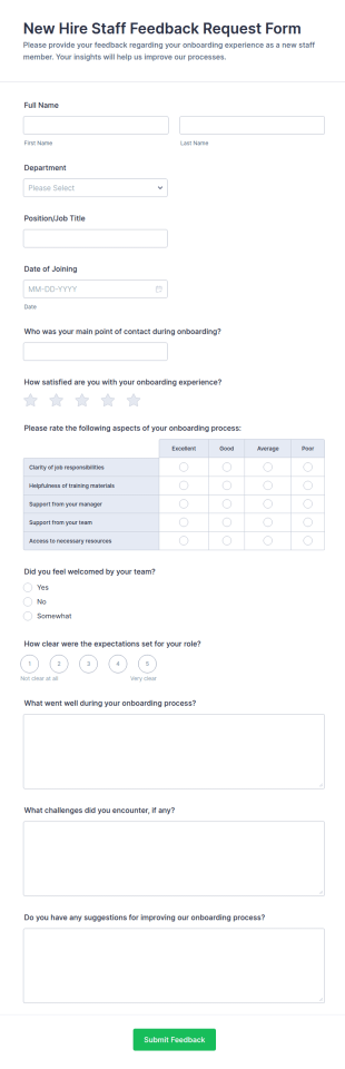 New Hire Staff Feedback Request Form Template