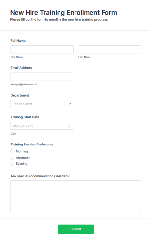 New Hire Training Enrollment Form Template
