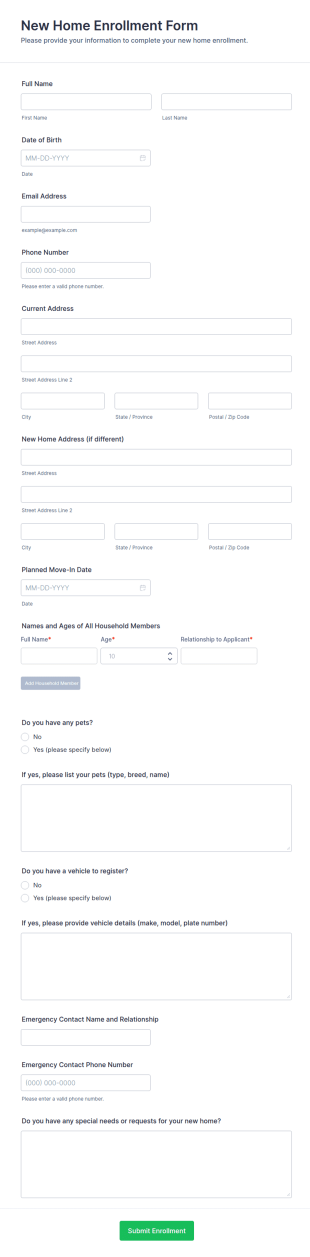 New Home Enrollment Form Template