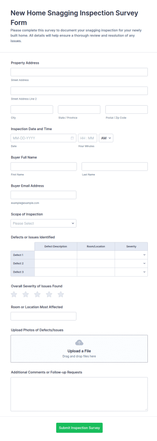 New Home Snagging Inspection Survey Form Template