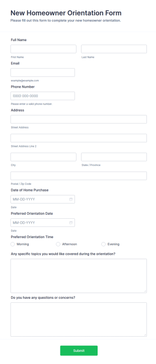 New Homeowner Orientation Form Template