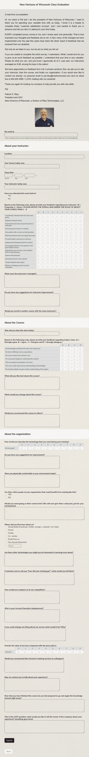 Class Evaluation Form Template