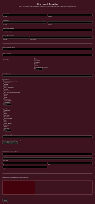 New Horse Info Form Template
