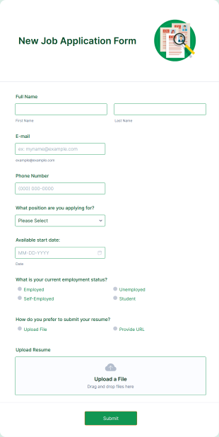 New Job Application Form Template