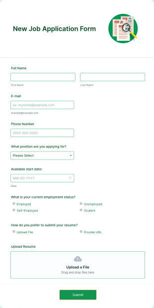 New Job Application Form Template