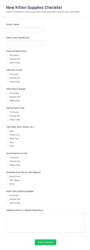 New Kitten Supplies Checklist Form Template