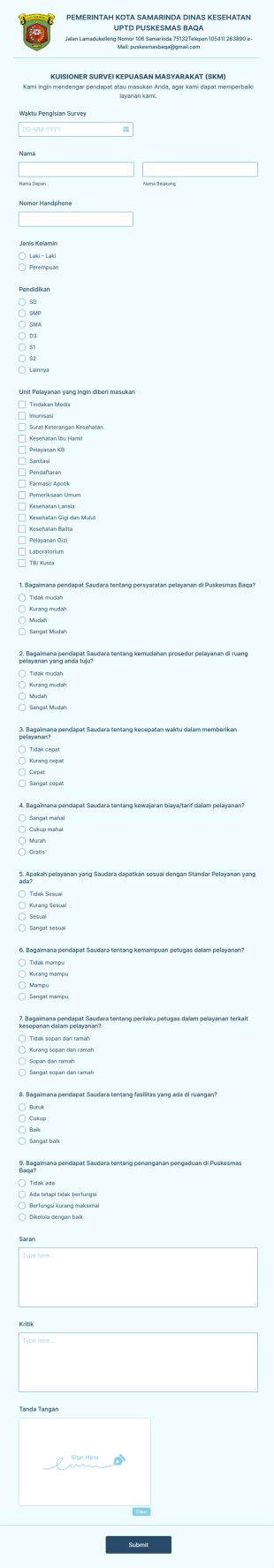 New Kuisioner Survei Kepuasan Masyarakat (Skm)