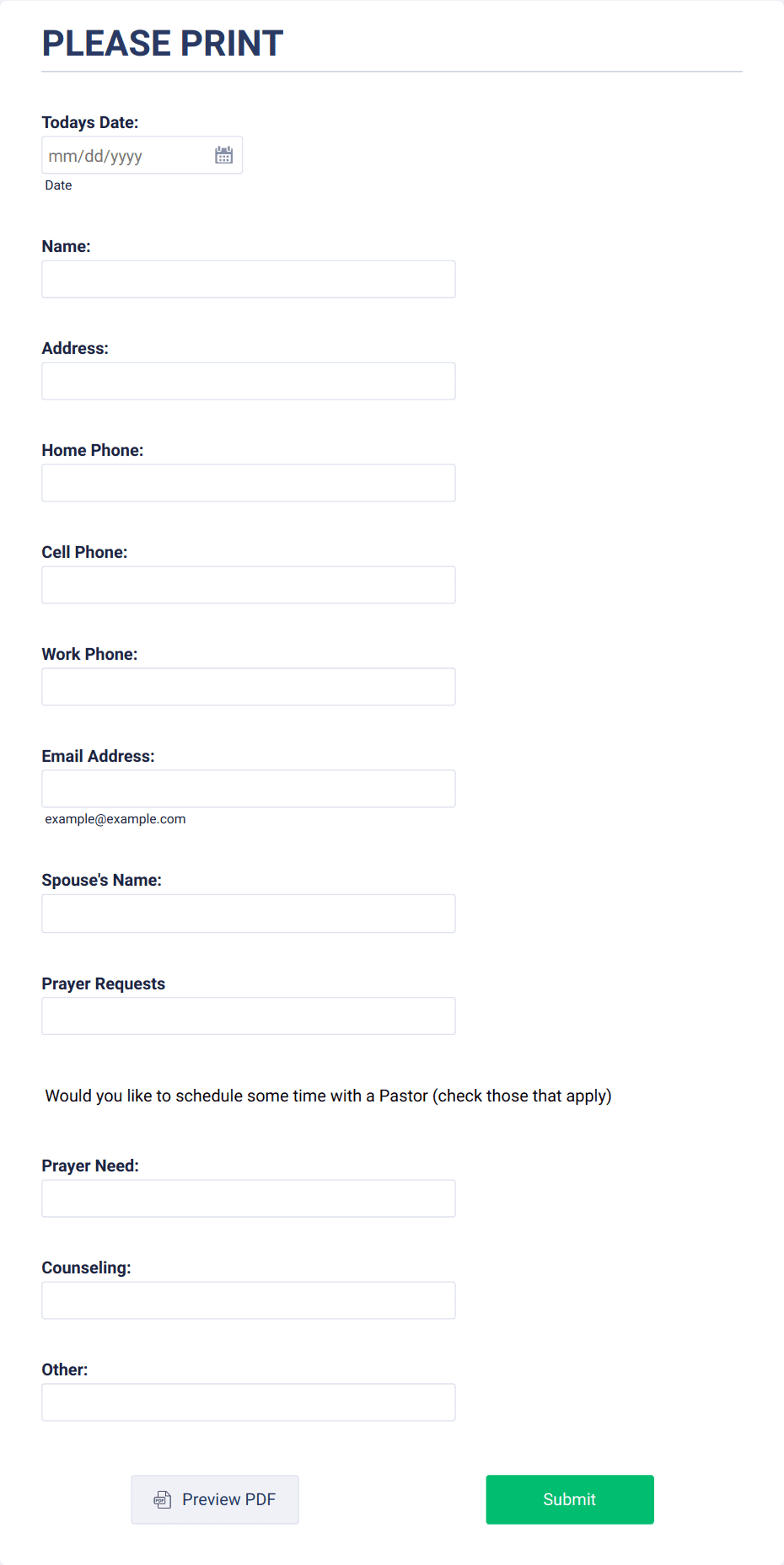 New Life Church Contact Information Form Template | Jotform