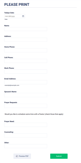 Church Contact Information Form Template