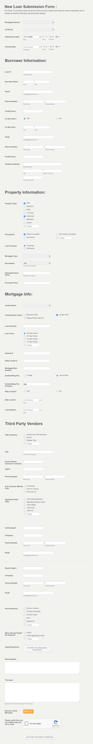 New Loan Submission Form Template