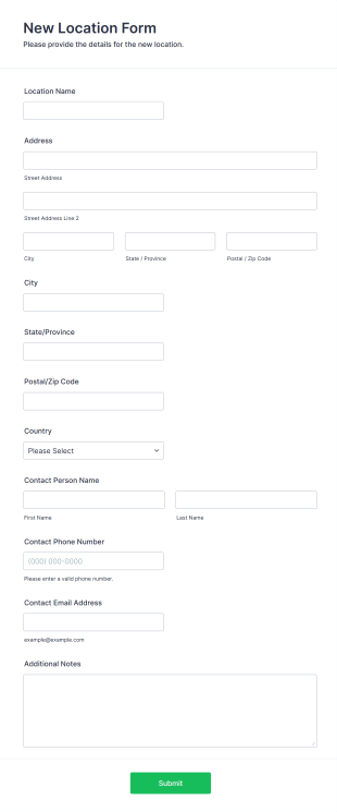 New Location Form Form Template