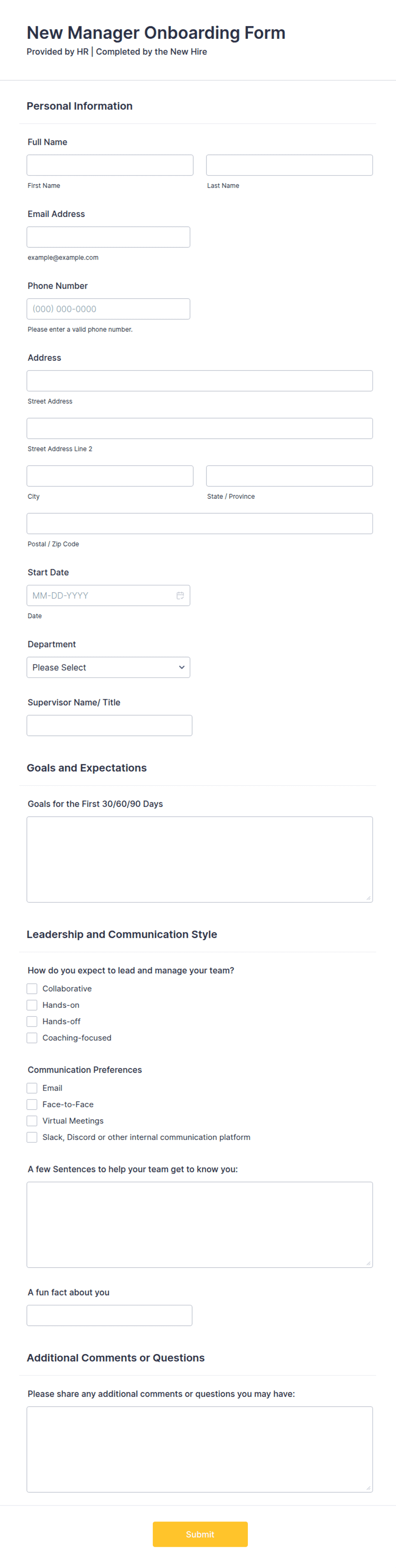 New Manager Onboarding Template Form Template | Jotform