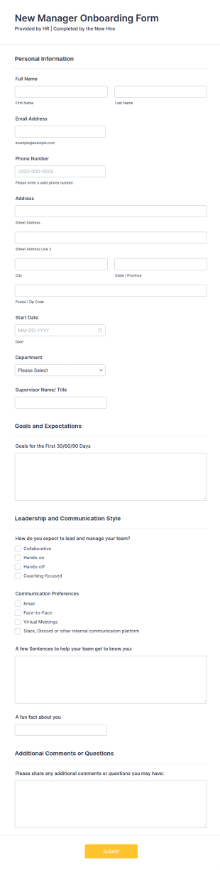 New Manager Onboarding Template
