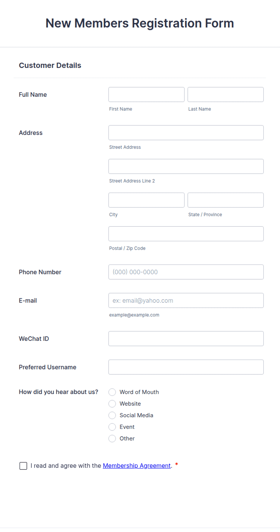 New Members Registration Form Template | Jotform