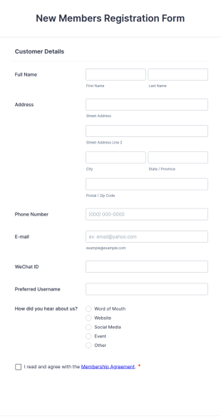 New Members Registration Form Template