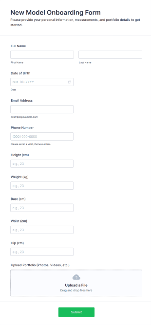 New Model Onboarding Form Form Template