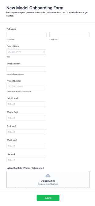 New Model Onboarding Form Template