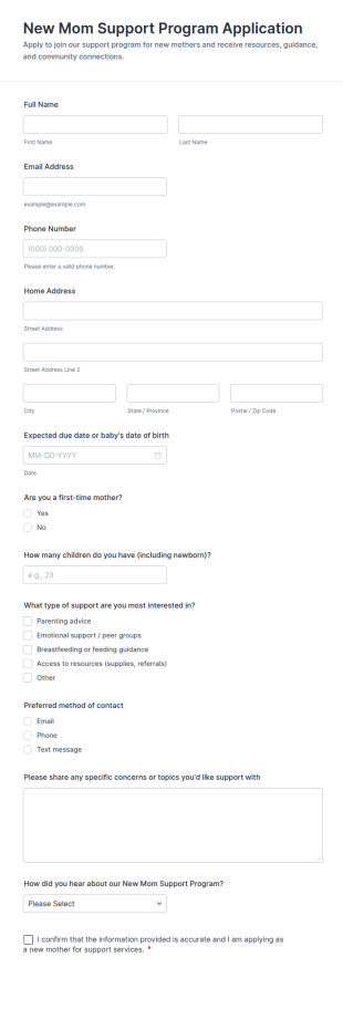 New Mom Support Program Application Form Template