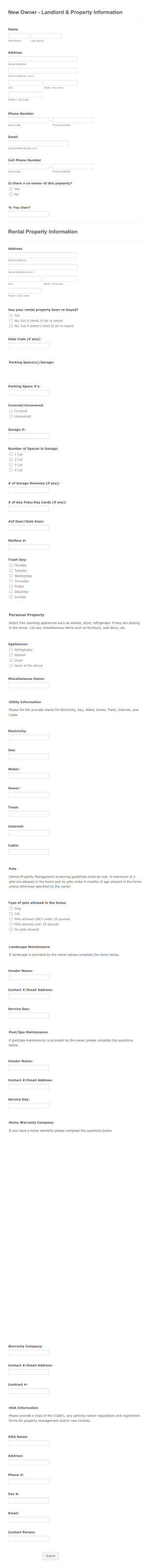 Landlord And Rental Property Information Form Template