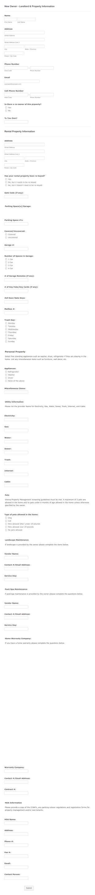 Landlord And Rental Property Information Form Template