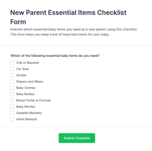 New Parent Essential Items Checklist Form Template