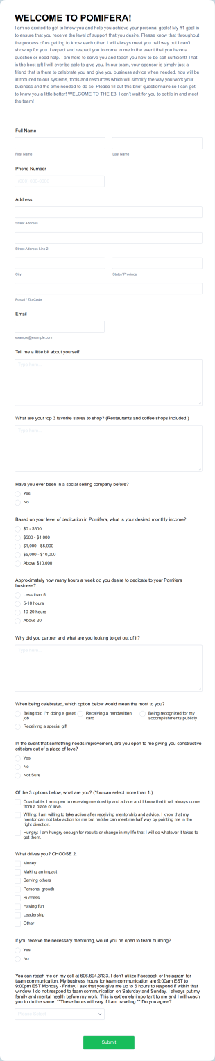 New Partner Onboarding Questionnaire Form Template