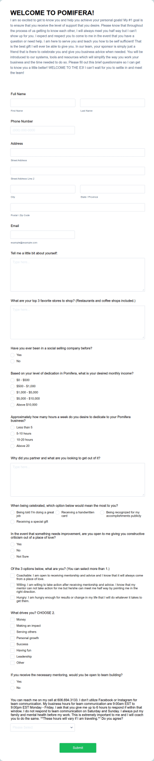 New Partner Onboarding Questionnaire Form Template