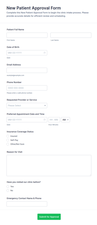 New Patient Approval Form Template