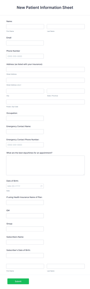 New Patient Information Form Template