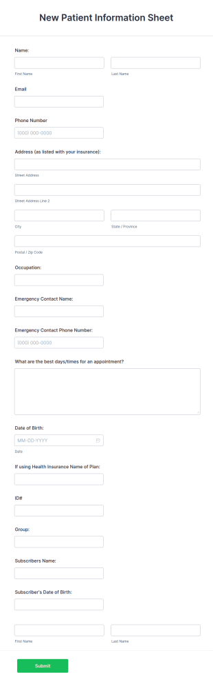 New Patient Information Form Template