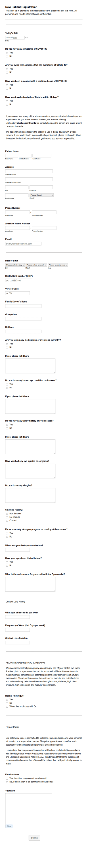 New Patient Intake Form_Bayview COVID Form Template