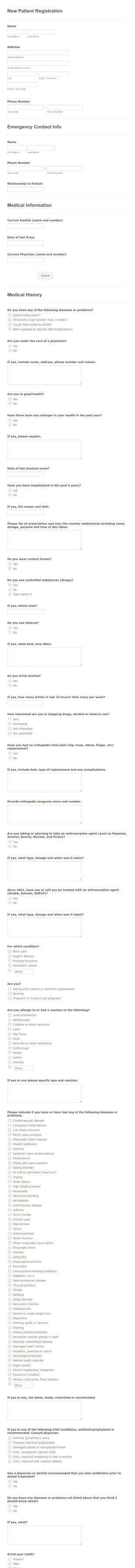 New Patient Registration Dental Hygiene UCBA Form Template