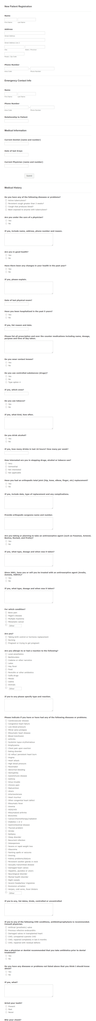 New Patient Registration Dental Hygiene UCBA Form Template