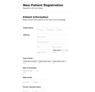New Pediatric Patient Registration Form Template