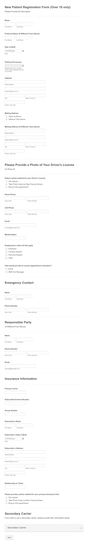 New Patient Registration Form (Over 18 Only)
