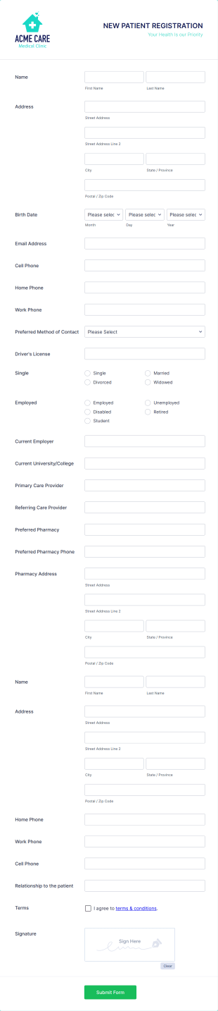 New Patient Registration Form Template