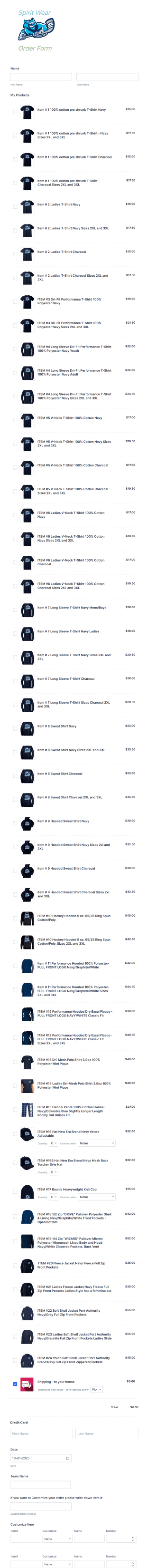 College Apparel Order Form Template