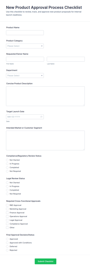 New Product Approval Process Checklist Form Template