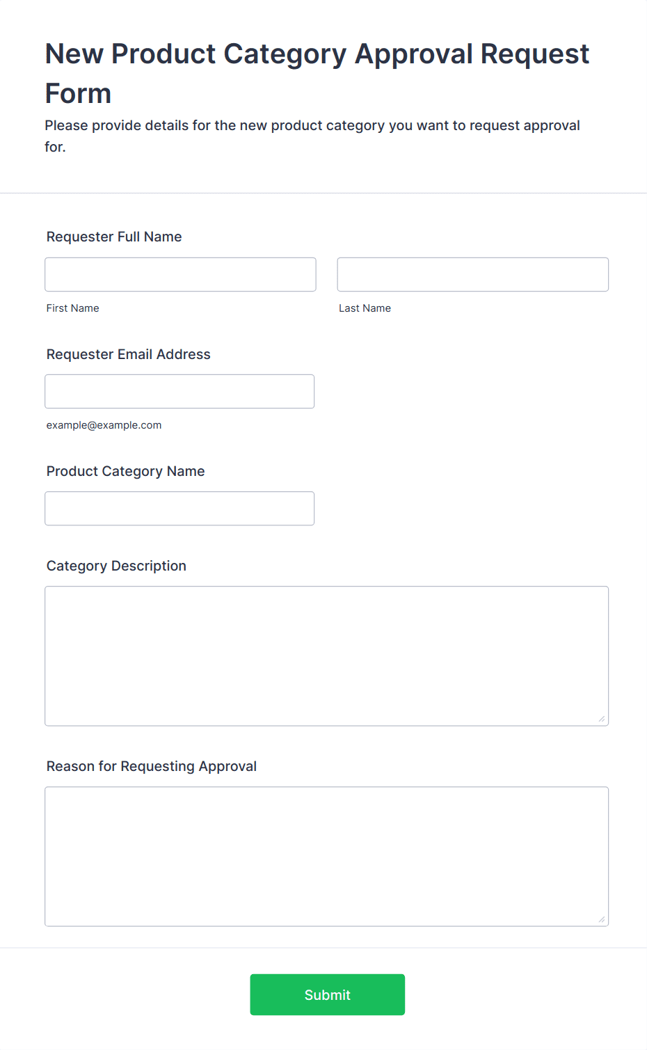 New Product Category Approval Request Form Form Template | Jotform