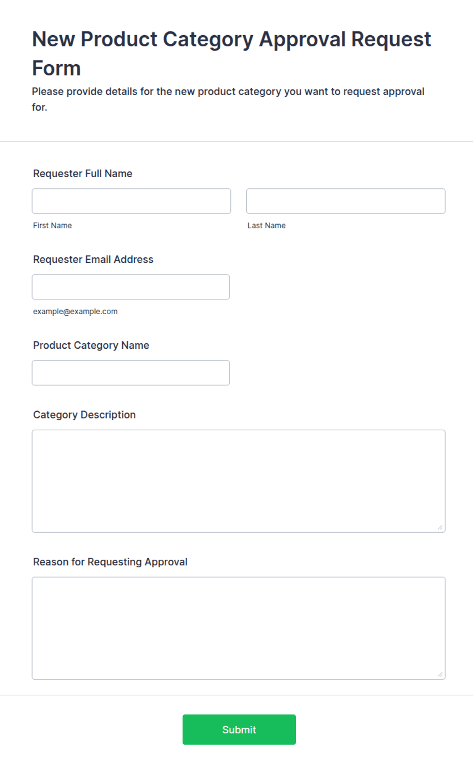 Category Form Format New Product Category Approval Request Form Template | Jotform
