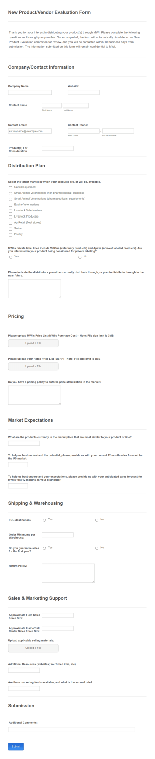 New Product Evaluation Form Template