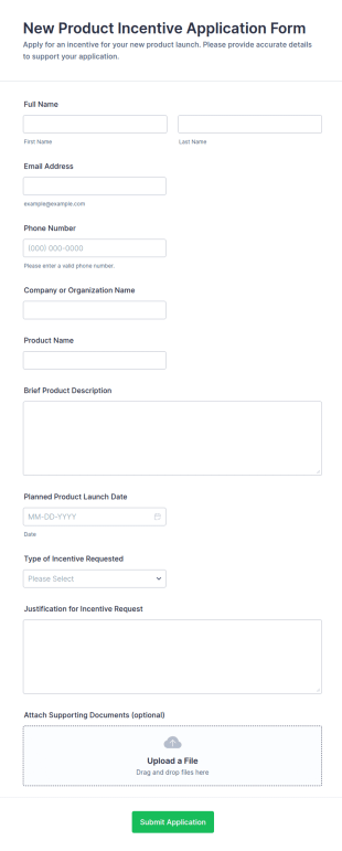 New Product Incentive Application Form Template