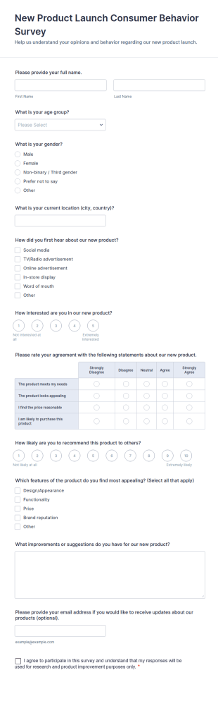 New Product Launch Consumer Behavior Survey Form Template