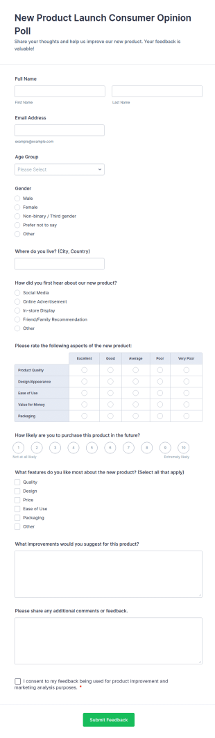 New Product Launch Consumer Opinion Poll Form Template