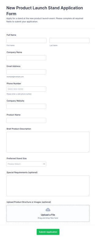 New Product Launch Stand Application Form Template