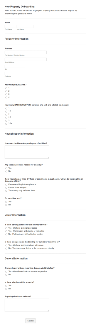 New Property Onboarding Form Template