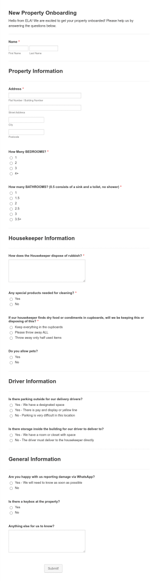 New Property Onboarding Form Template